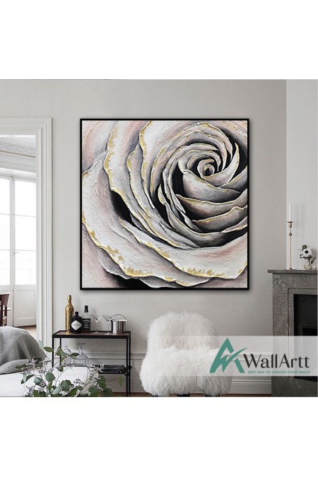 White Rose 3D Heavy Textured Partial Oil Painting